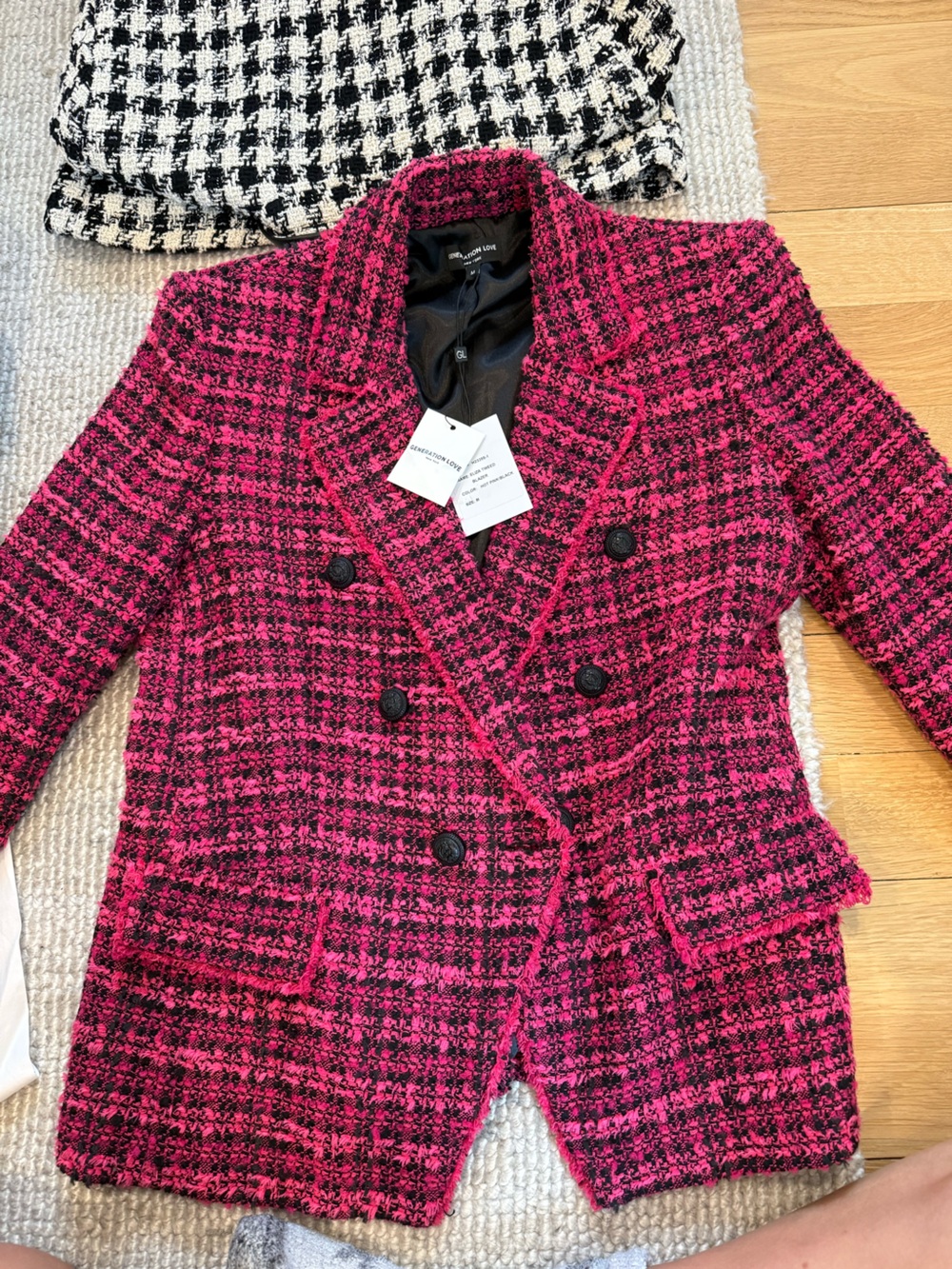 Generation Love Pink & Black Tweed Double-Breasted Blazer